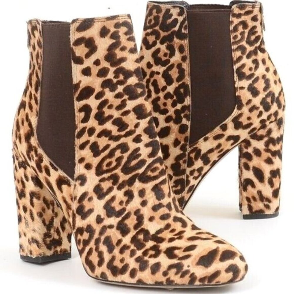 SAM EDELMAN Women's 7.5 Leopard Cow Hair Festival Safari Animal Print Booties